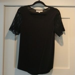 Ann Taylor Loft Short Sleeve Shirt, Black, XS